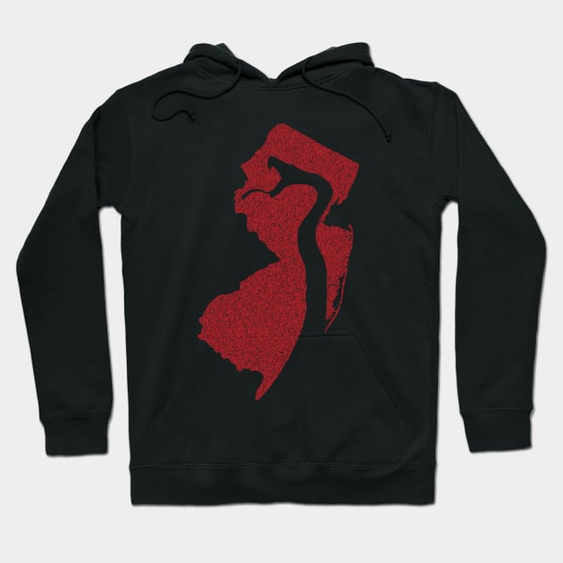 Distressed Minimalistic New Jersey Snake Silhouette Red Hoodie by pelagio